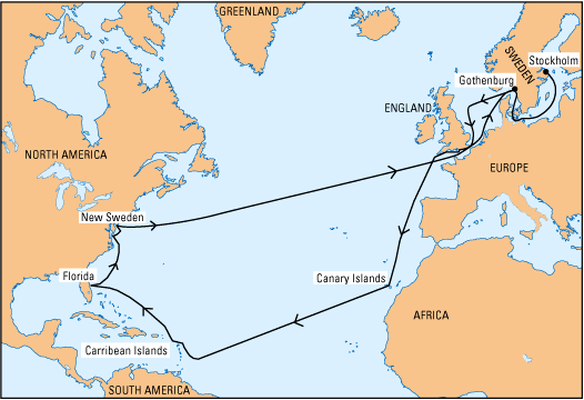 Route from Sweden to America
